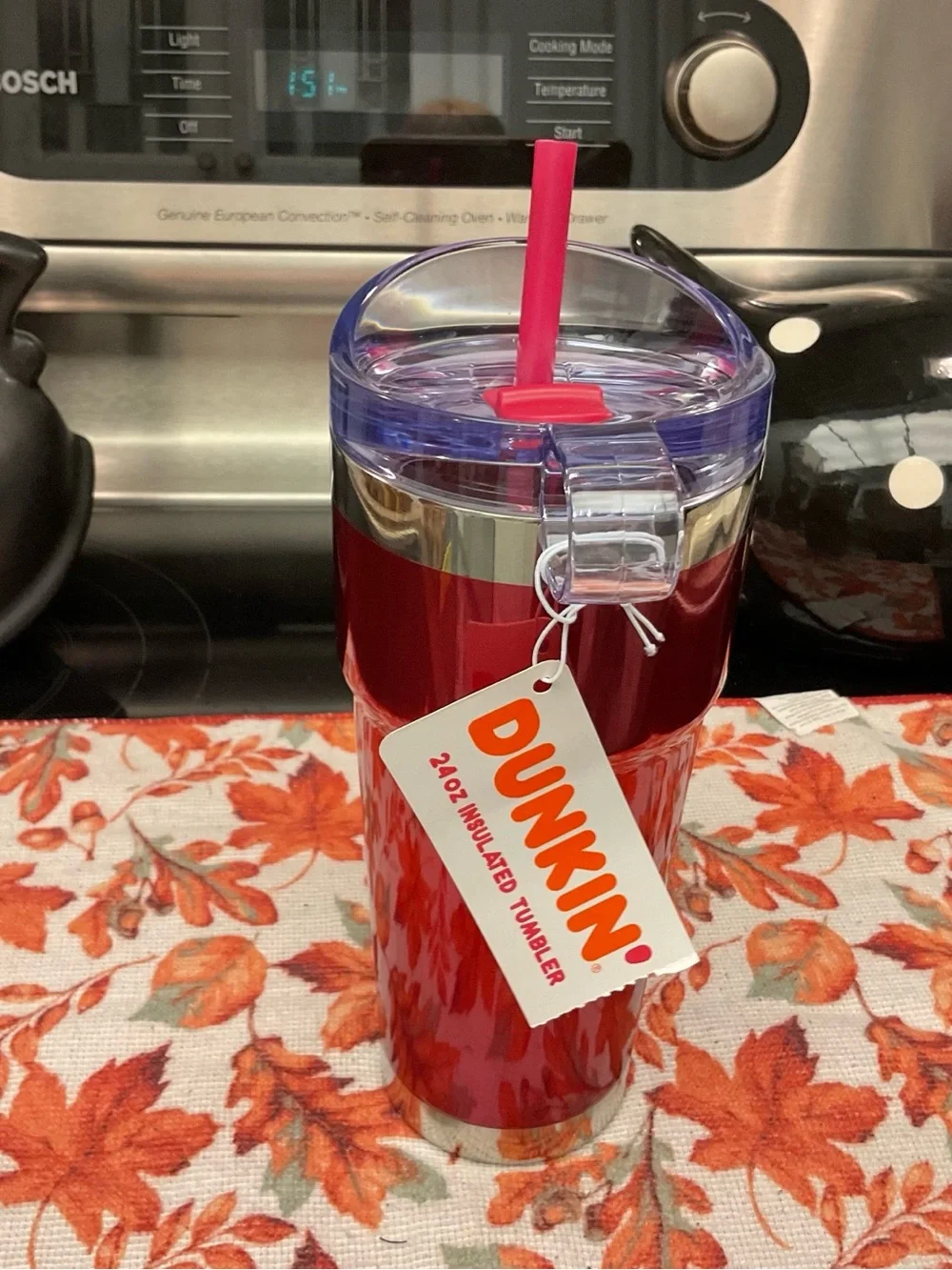 Magenta Insulated Travel Tumbler with Straw